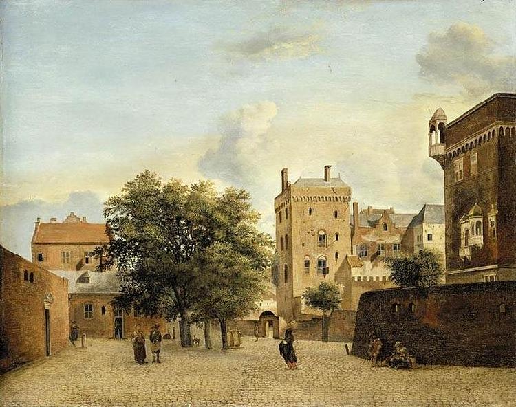Jan van der Heyden View of a Small Town Square Norge oil painting art